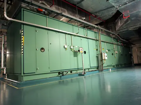 Large commercial air handling unit in a mechanical room