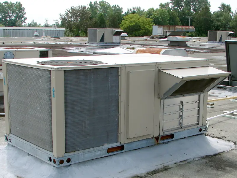 Packaged rooftop HVAC unit on a flat commercial roof